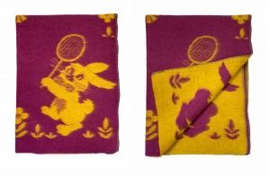 Одеяло детское шерстяное, 100х140, жаккардовое, "Зайка", цв. бордо-желт, пл. 708 г/м2, арт.С136